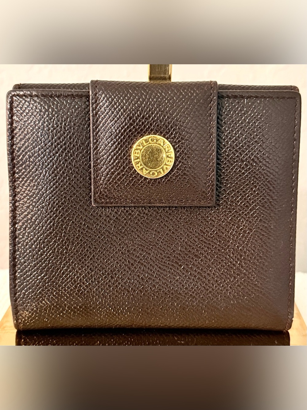 Vintage BVLGARI W-Hook Bifold Wallet in Rich Chocolate Brown Pebbled Leather
